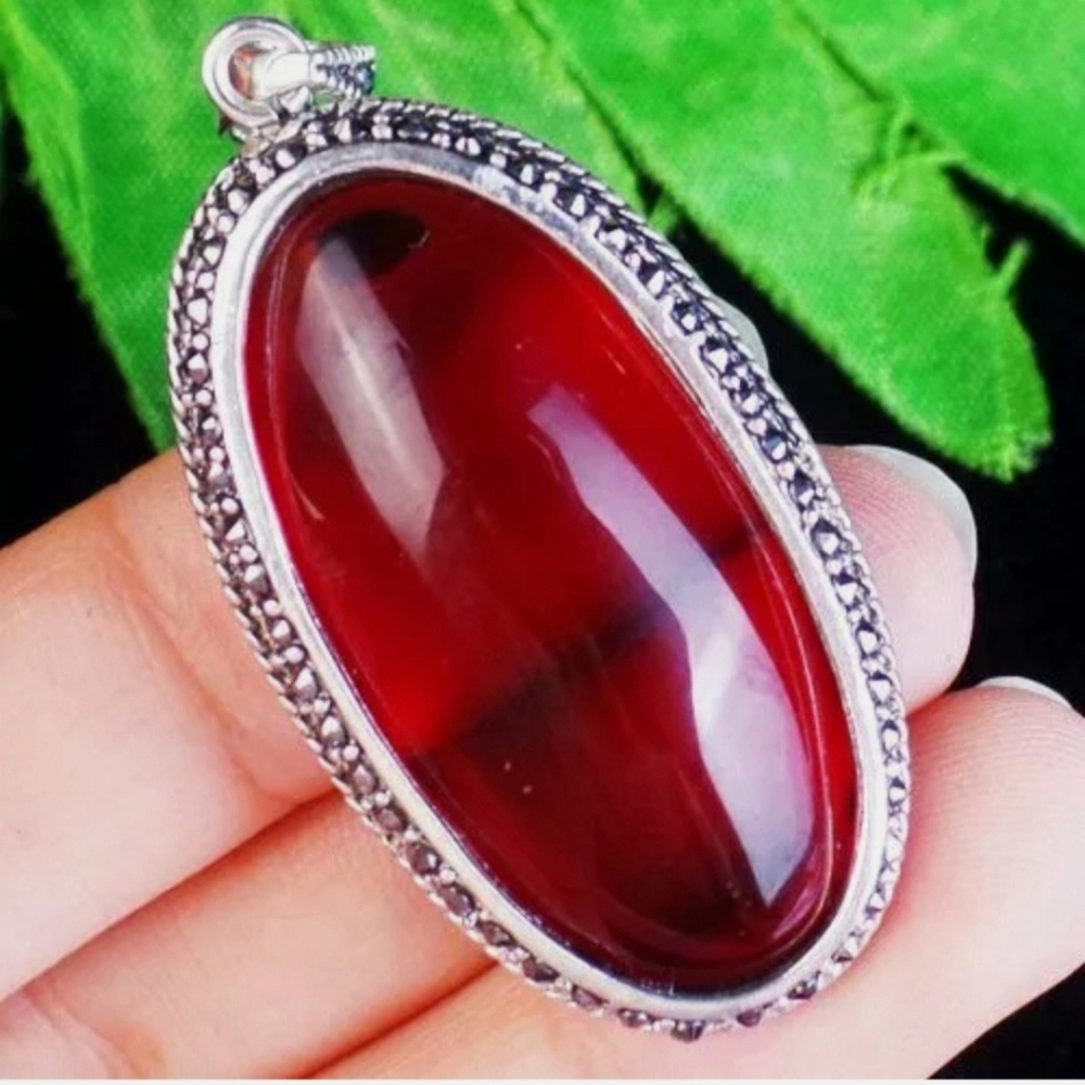 New Red Titanium Crystal Amulet Silver Pendant.